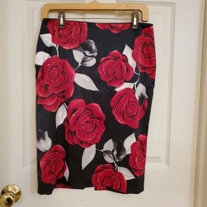 WHITE HOUSE BLACK MARKET satin rose pencil skirt, size 6